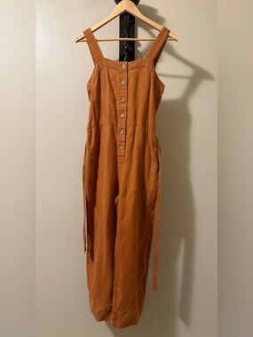 Everlane The 100% Linen Picnic Jumpsuit,Size-4,Color-Rust-Burnt Orange